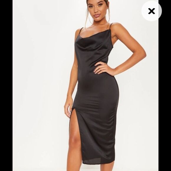 PrettyLittleThing Dresses & Skirts - Pretty little thing plus black strappy satin cowl midi dress -20